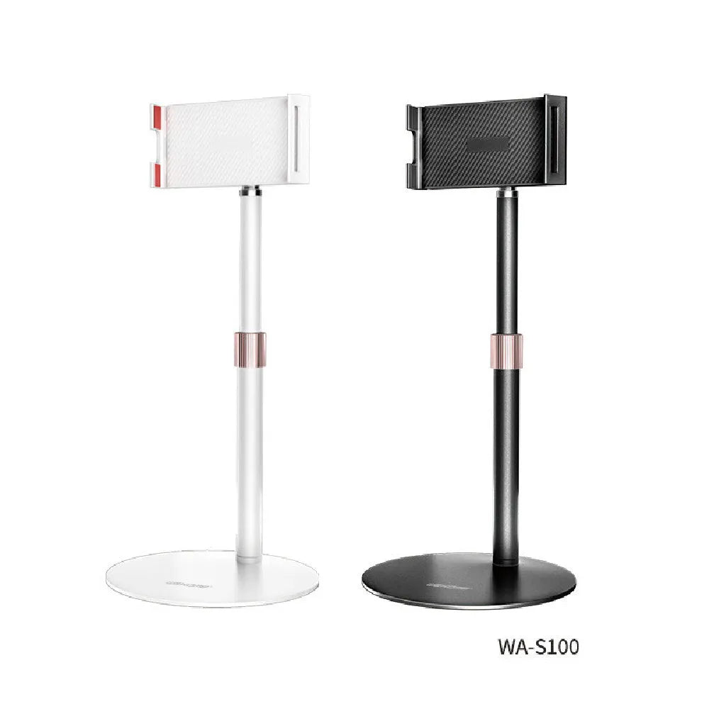 Adjustable tablet bracket with telescopic arm extended, holding an 11-inch tablet device.