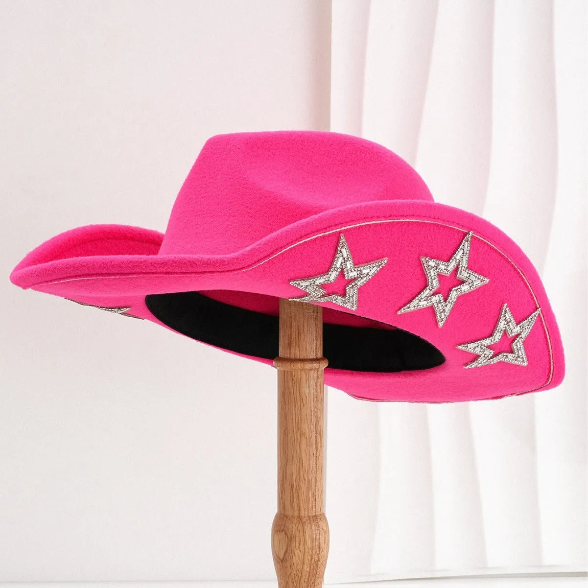 Woolen felt western denim top hat with conical crown and hexagonal star detail in M size 56-58cm.
