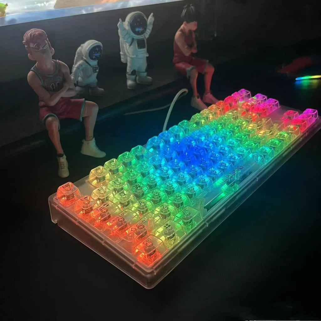 132 transparent plastic mechanical keyboard key caps laid out in full set