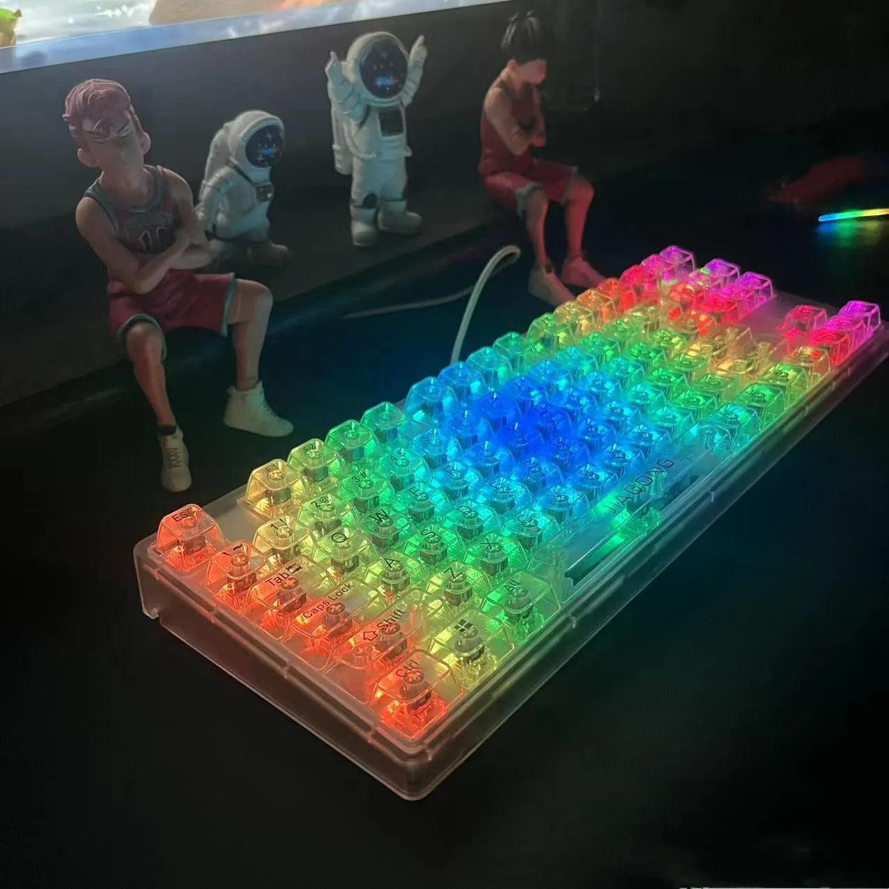 132 transparent plastic mechanical keyboard key caps laid out in full set