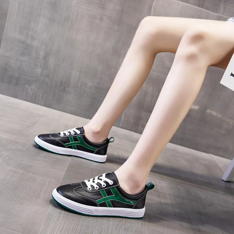 All-matching sneakers, casual low-top flat shoes with sequins, black or white leather upper, elastic band, rubber sole