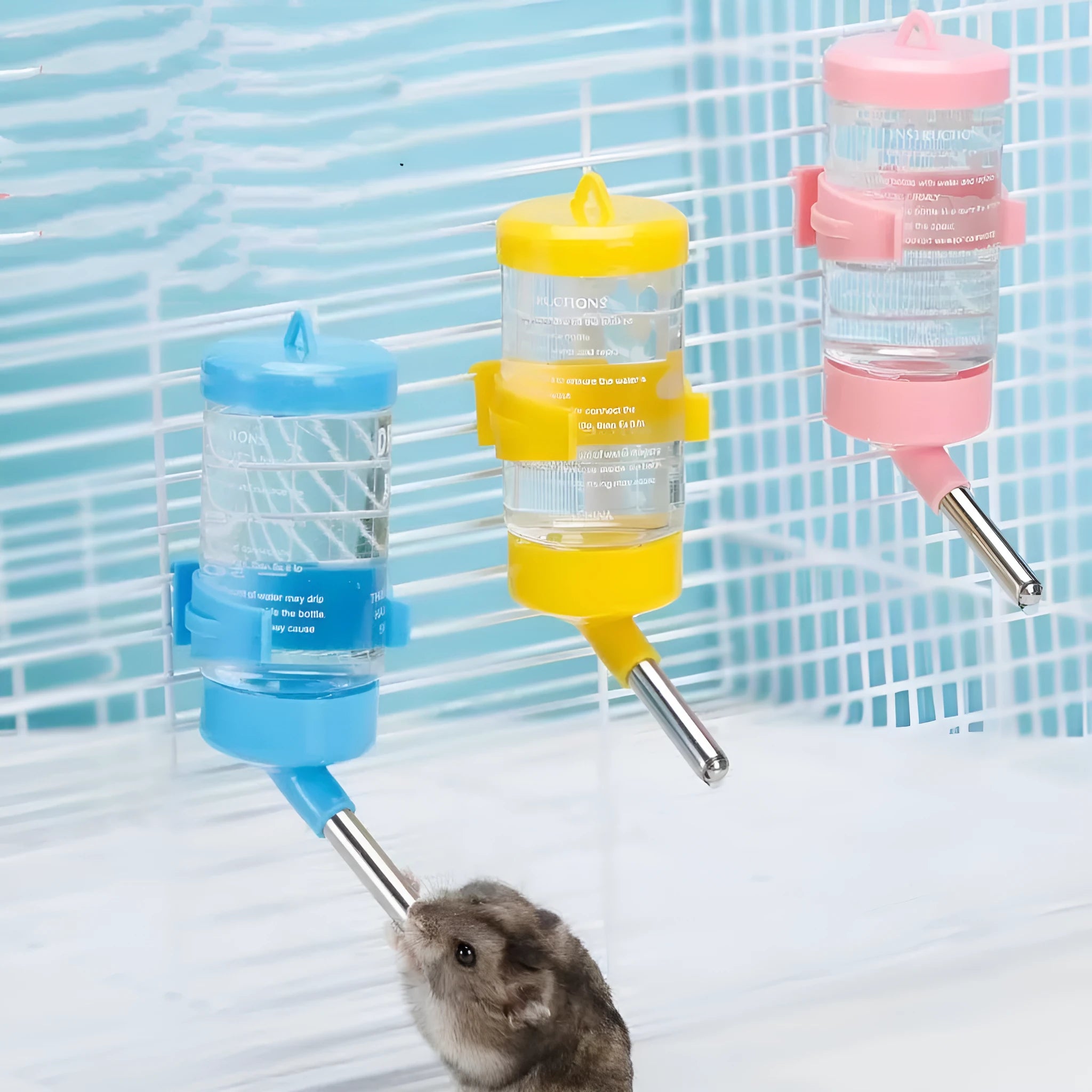Plastic pet water feeder with ball kettle drinking mechanism in green, yellow, pink, white or sky blue colours