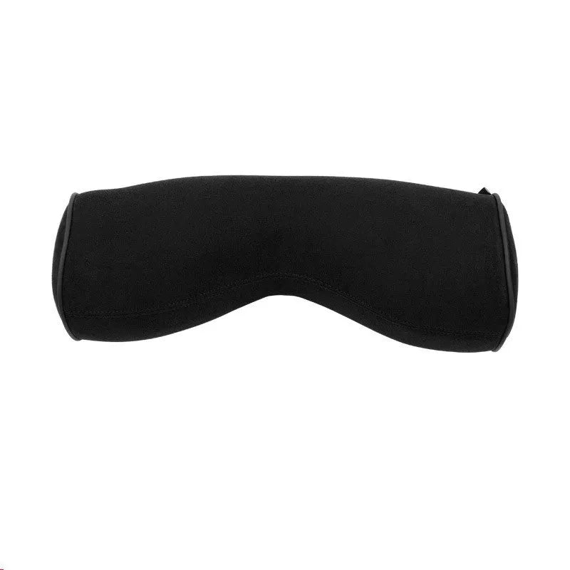 Minimalist brown synthetic fibre headrest cushion and neck pillow for a Volvo car seat.
