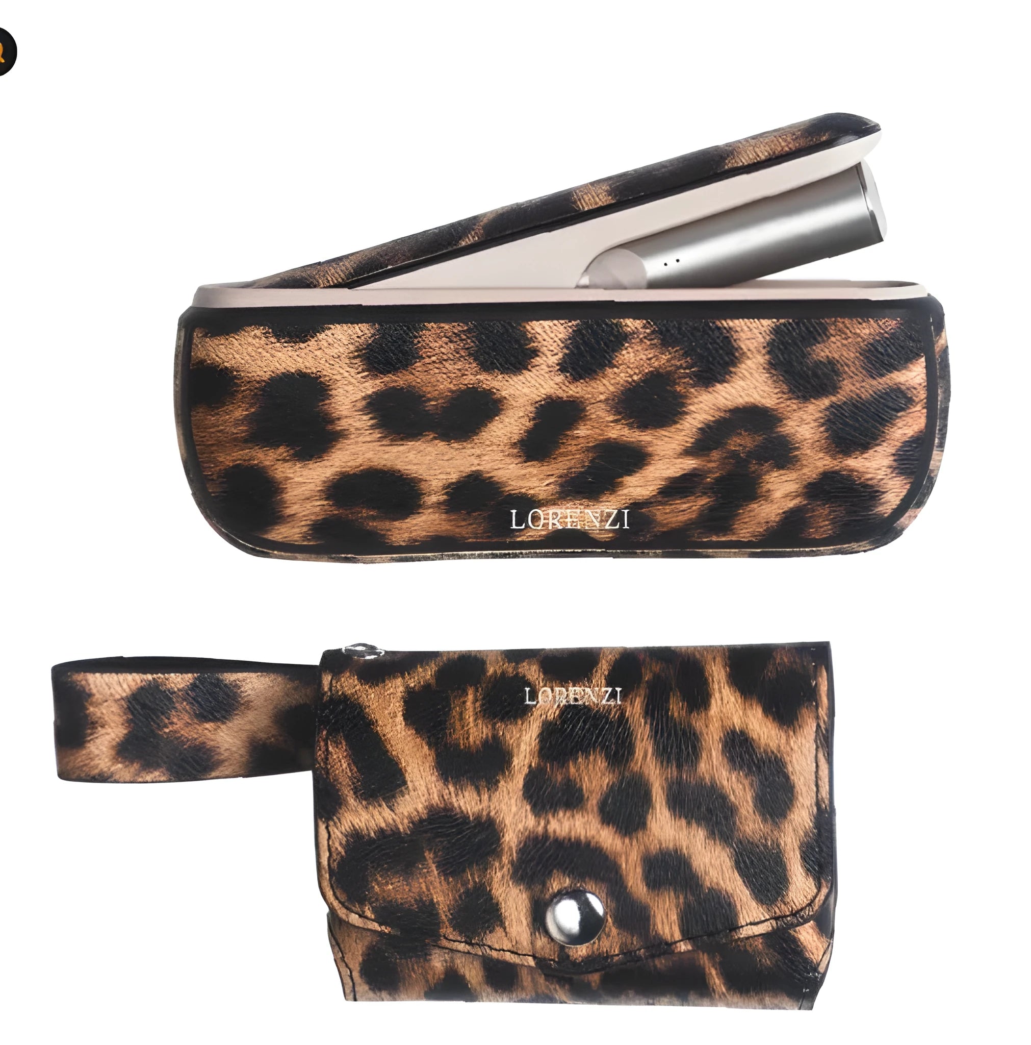 Light luxury storage protective bag in leopard print and yellow colour options showing zip closure