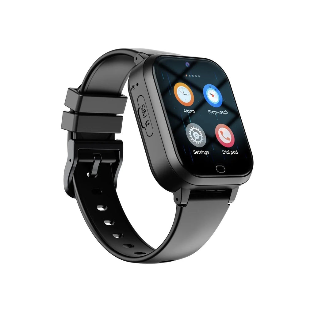 Child smart phone watch with 1.83 inch screen, 4G waterproof, in black colour, with touch button interface