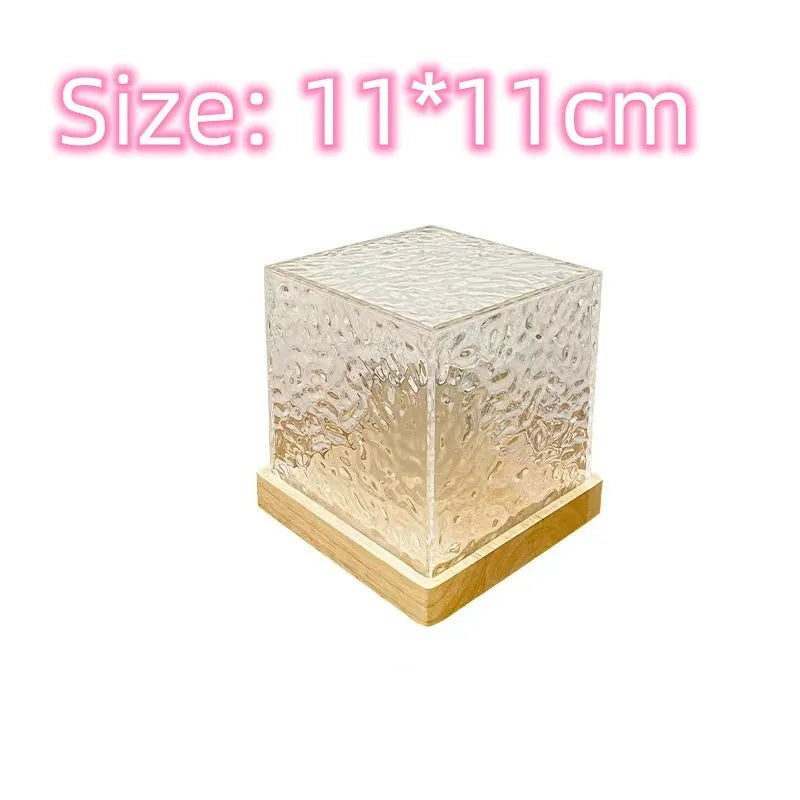 16-color LED water ripple night light with USB cable and remote control, crystal table lamp showing rotating projection on wall