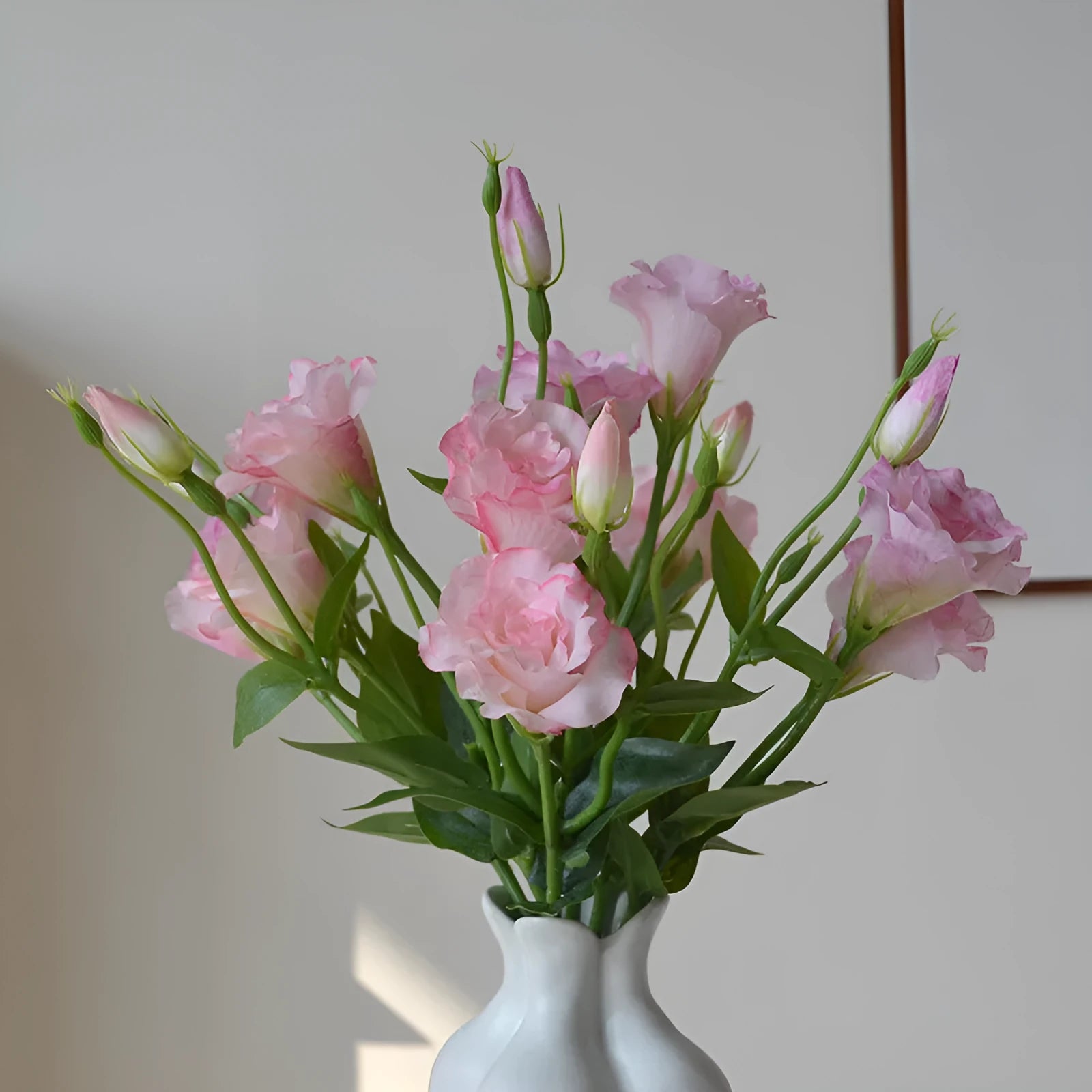 Artificial silk eustoma flower with three heads beige wedding home decoration