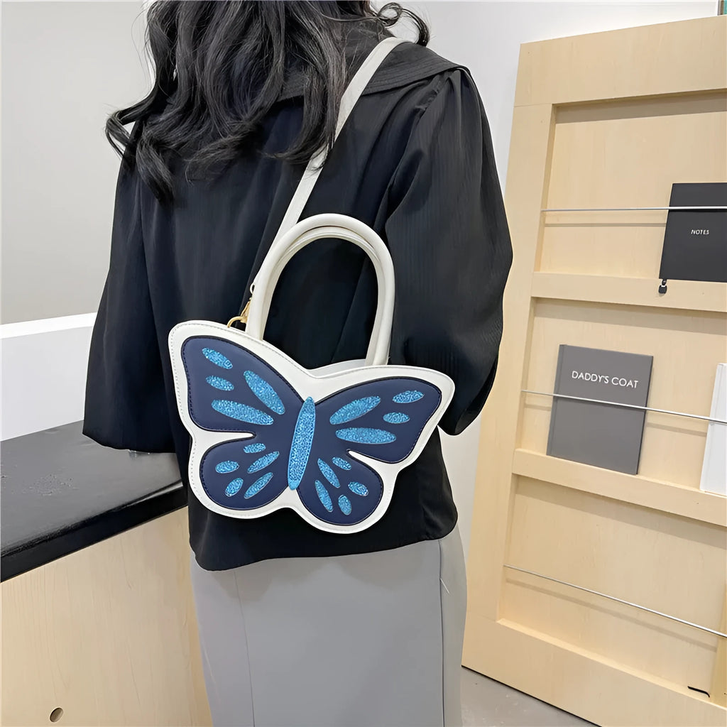 Square crossbody shoulder bag in PU leather with contrast colour detailing showing dimensions