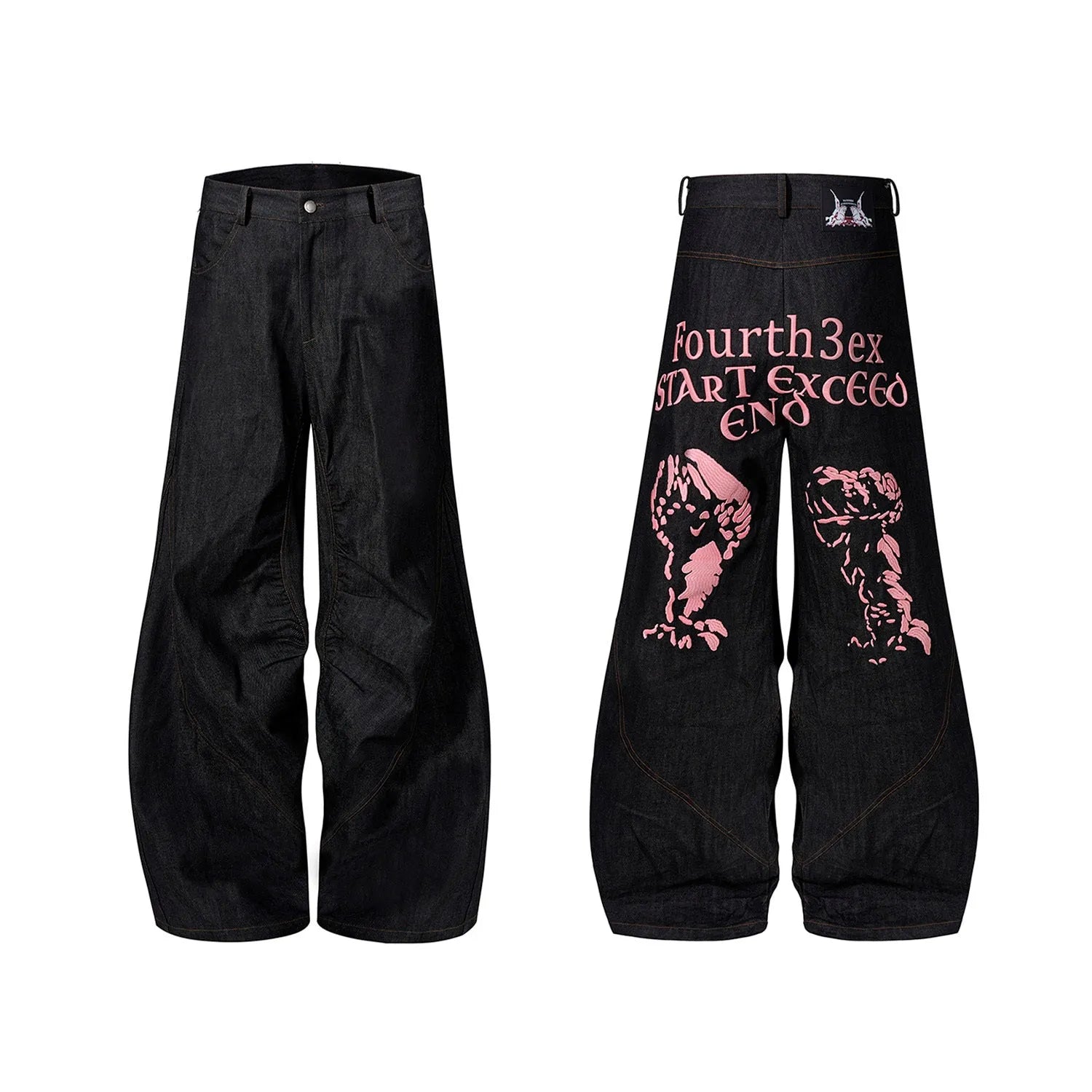 Temperature-Sensitive Color-Changing Embroidered Red Ear Jeans Wide Leg Pants Loose Straight Cotton Denim in Black Available in Sizes S M L XL for Women Asian Sizing