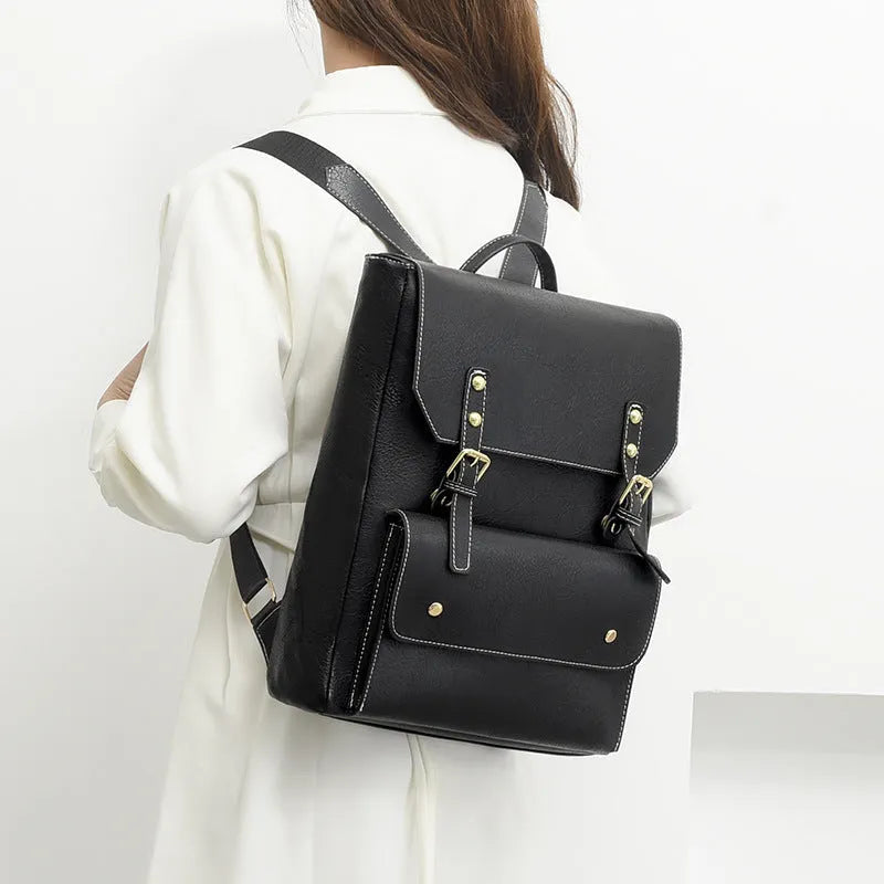 Korean retro style simple backpack in soft PU material, shown in available colours.