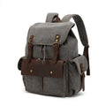Retro canvas backpack in military green with antique bronze hardware, 33x42x16cm, for 16-inch laptop travel
