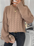 Women's beige loose pullover sweater with twist detail and round neck