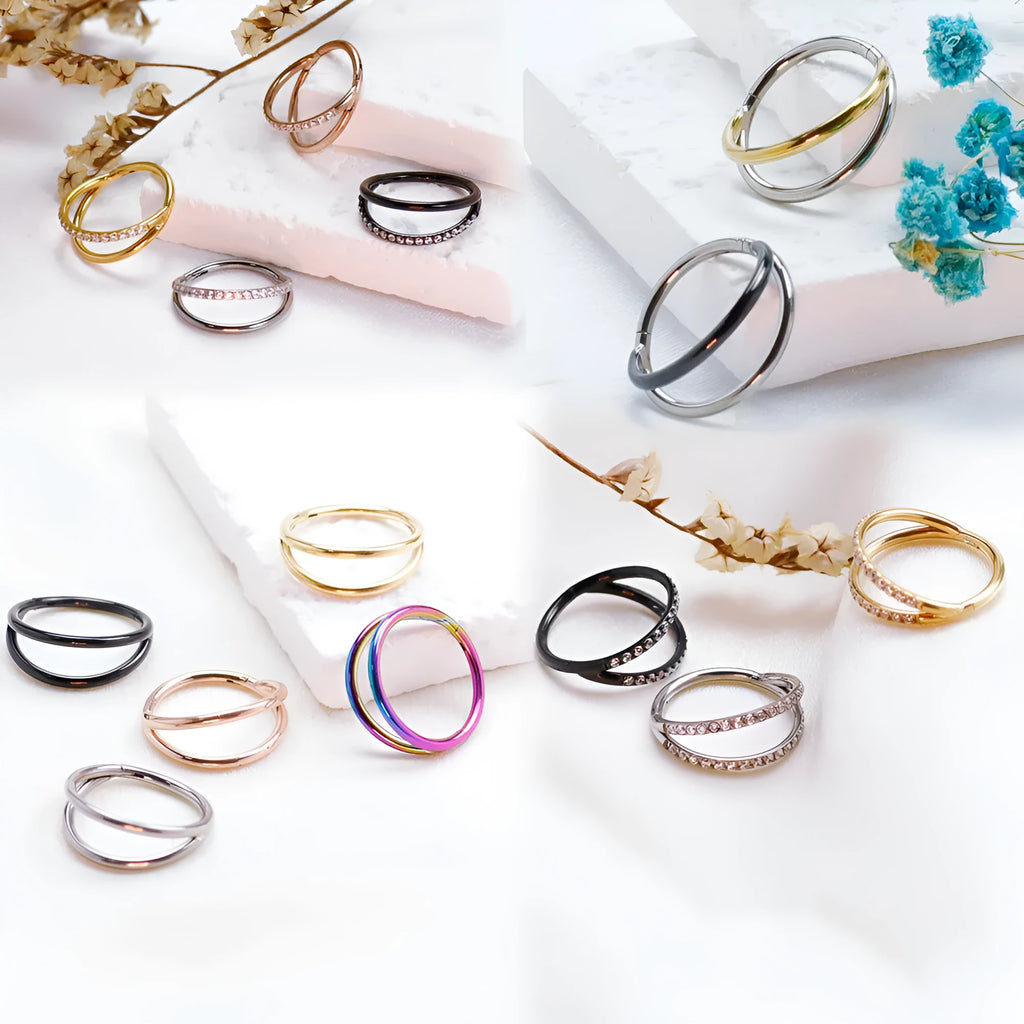 Titanium alloy fork-style nose ring body jewellery in silver, gold, black or rose gold finish.