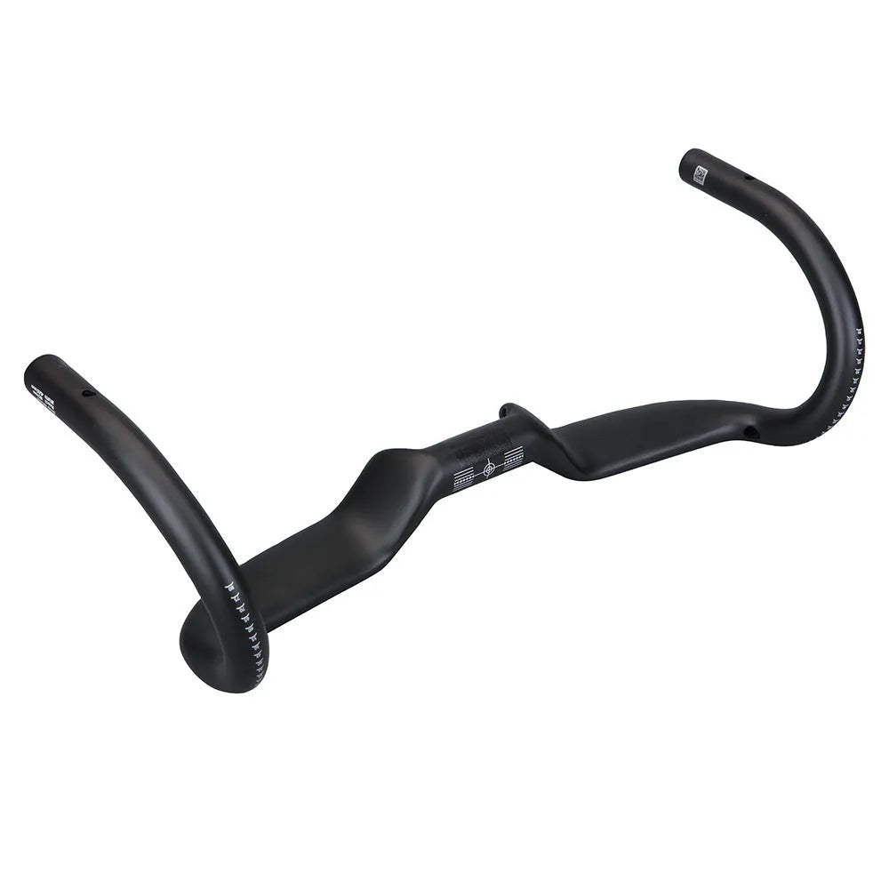 Black carbon fibre bent handlebar with large angle outer swing, 31.8mm clamp, 125mm drop, 80mm extension