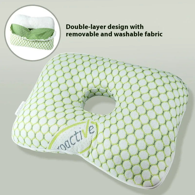 Beauty salon single hole ear pillow in grey with detachable cover, shown next to a tape measure indicating 39cm length.
