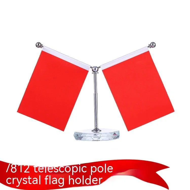Red polyester fabric flag on adjustable telescopic metal rod with crystal stand for car dashboard decoration