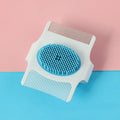Multifunctional pet comb for dog grooming in Blue or Green measuring 8.5cm x 7.5cm x 2.5cm for flea and hair removal.