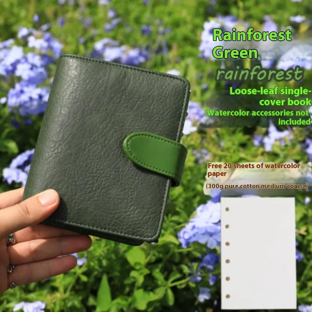 A7 loose-leaf watercolour notebook in one of five colours: Avocado Green, Hazelnut Brown, Mango Pudding, Mocha Coffee, or Rainforest Green.