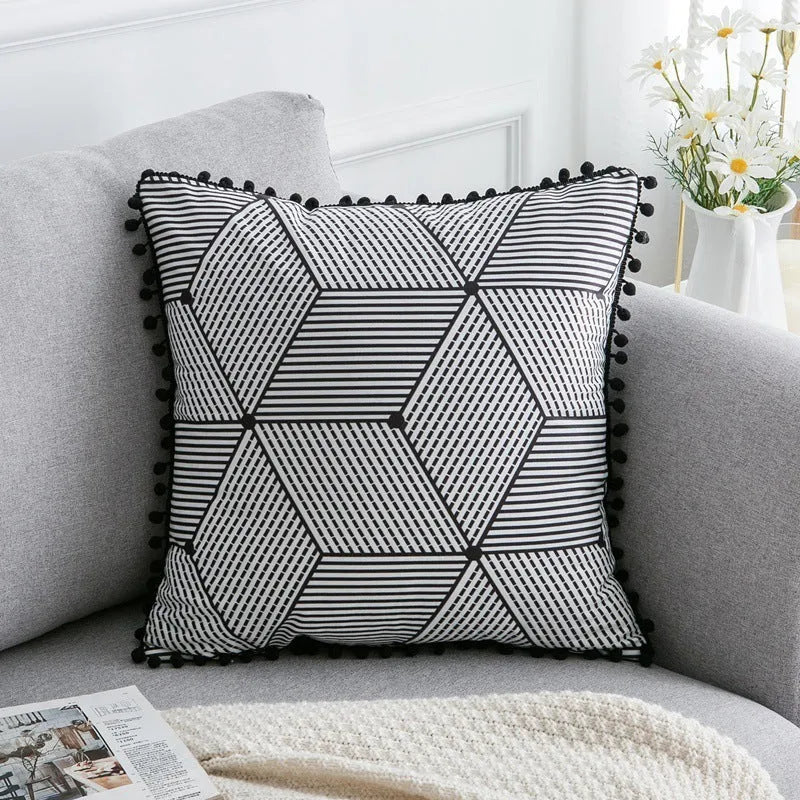Bohemian national throw pillow pillowcase in light gray with pattern for living room sofa decor