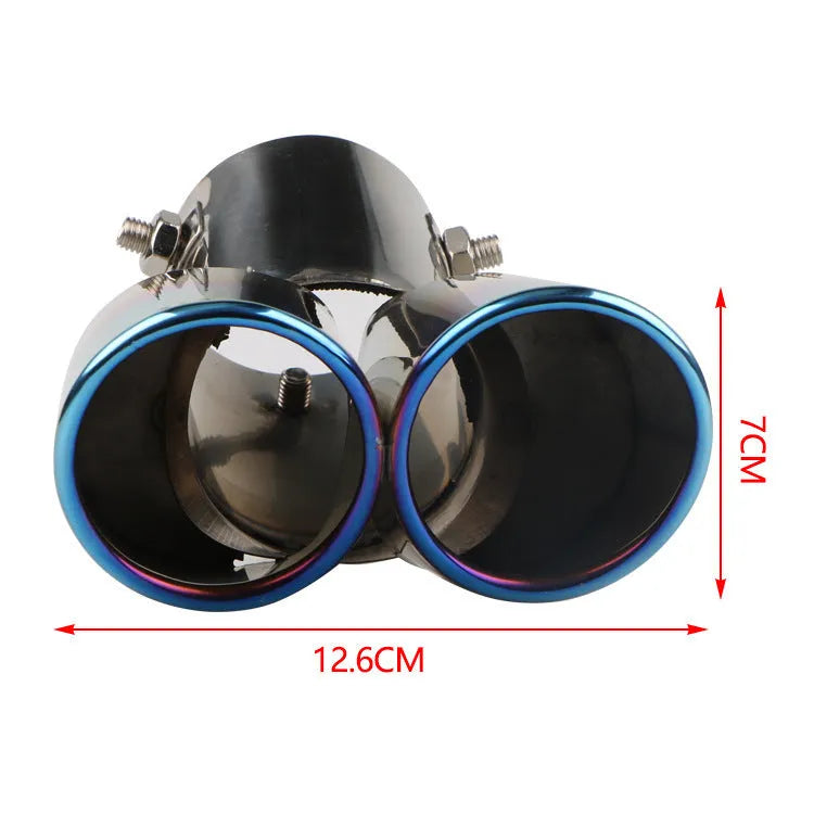 Universal car exhaust tail pipe in stainless steel, 145 mm, with a flat mouth and silver black finish
