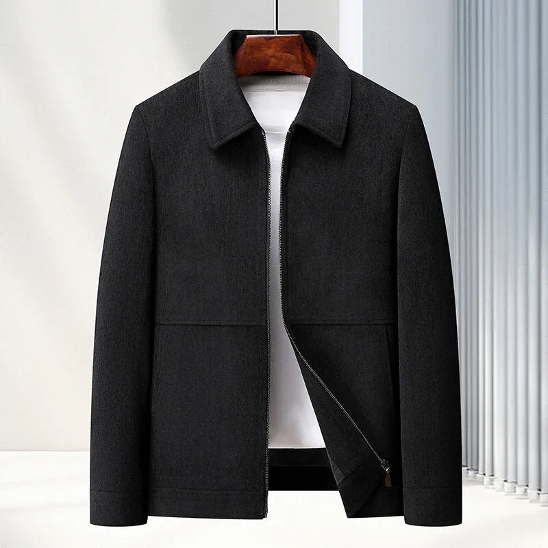 Men's lapel collar casual coat jacket in slim fit available in black, caramel, dark blue, brown