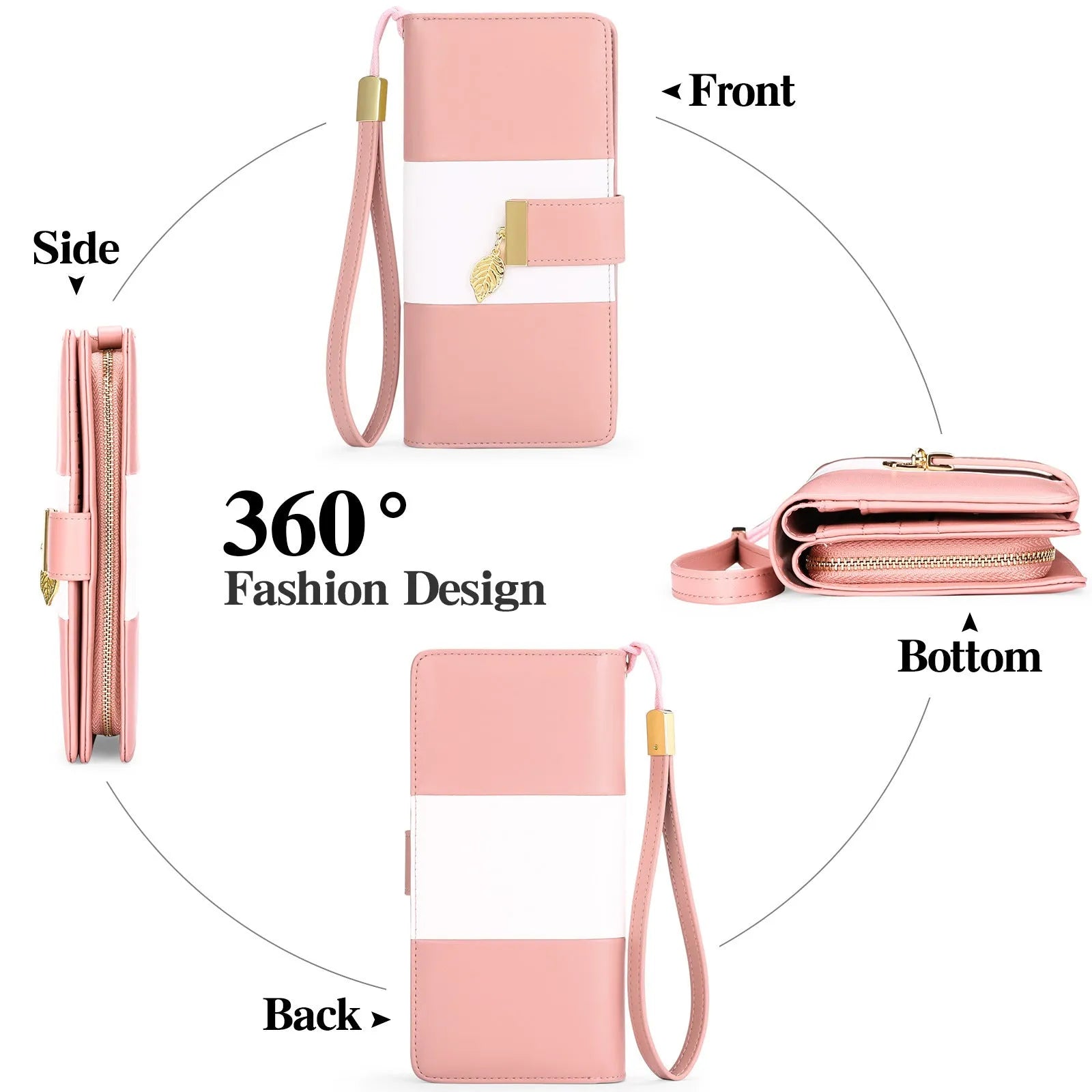 Anti-theft RFID clutch bag with locking clasp in black PU leather showing foldable design