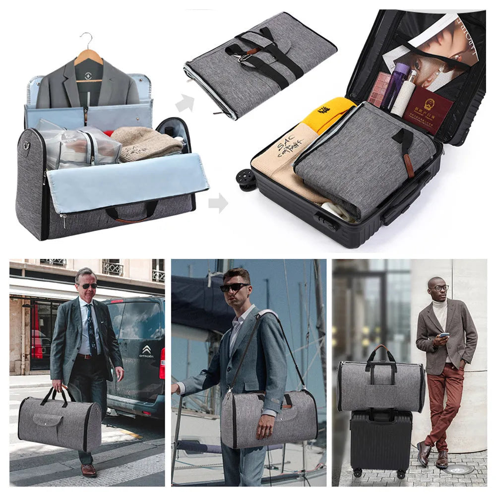 Folding duffel bag with 36-55L capacity in Oxford cloth, shown in dark blue colour.