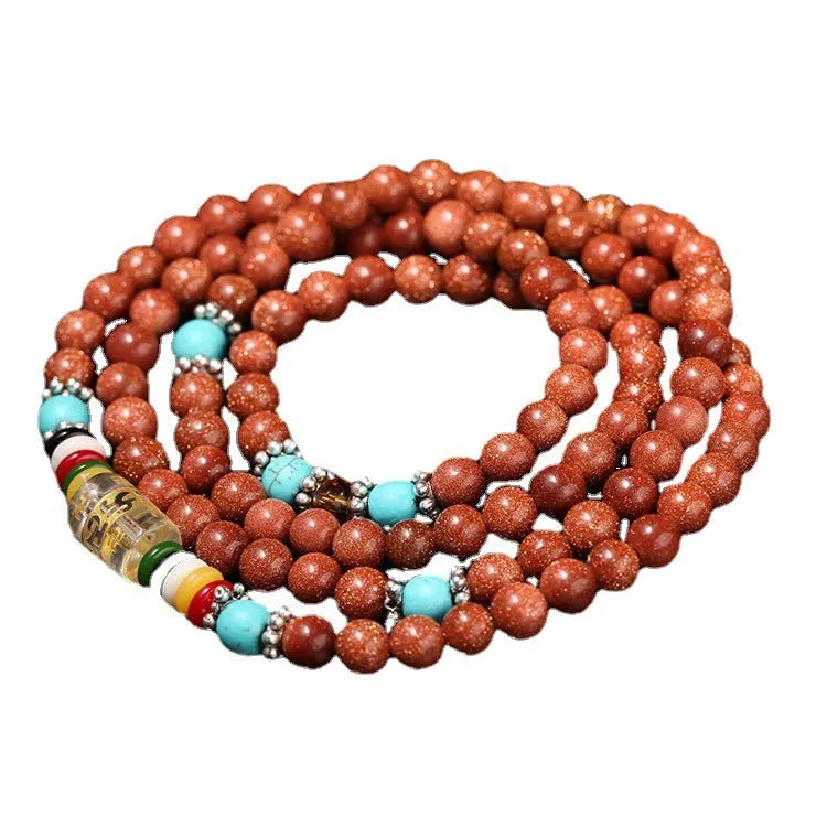 Golden star stone bracelet ornament with 108 nugget pieces and multi-circle design featuring fu character