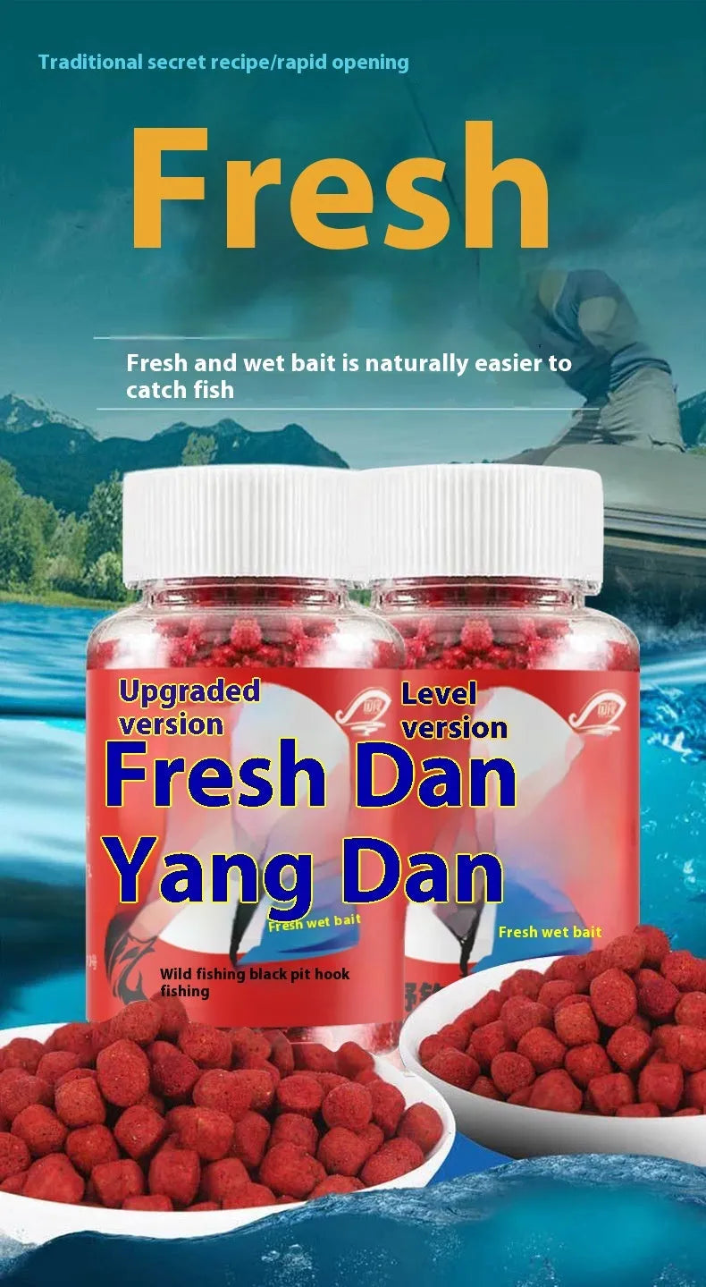 Fresh red fishing bait for crucian carp and grass carp in a bottle