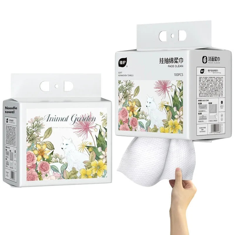 Disposable face cloth hanging roll with 100 sheets in thickened viscose and polyester blend