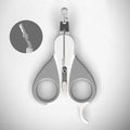 Grey and pink angled pet nail clippers with safety guard and rubber handle.
