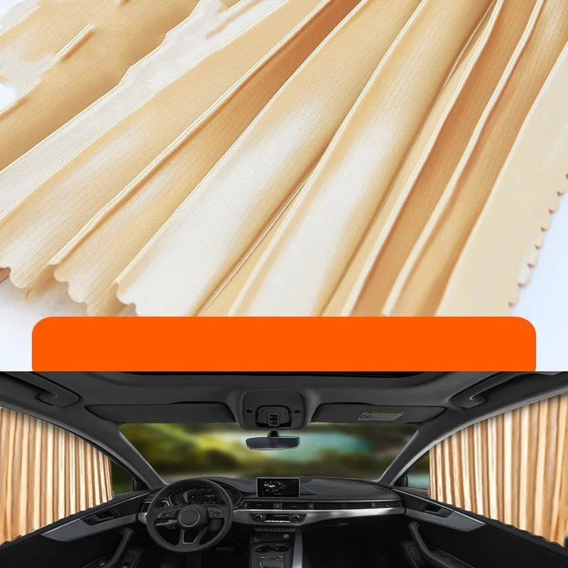 Retractable car sunshade curtain with roller shutter system in black colour