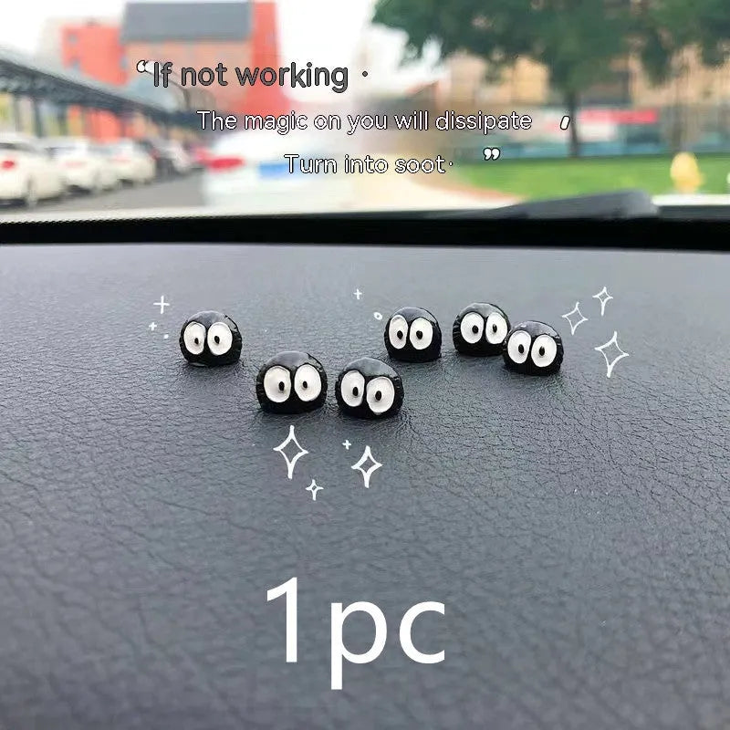 Black resin cartoon briquette car ornament with small coal pieces for dashboard decoration