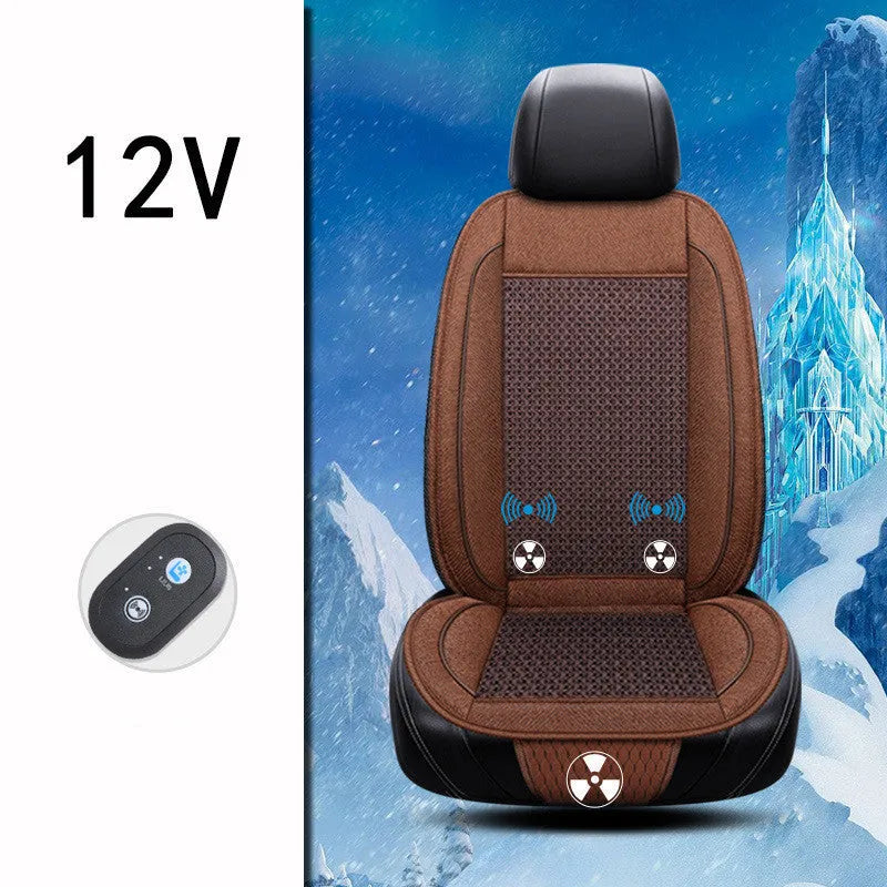 Square black car ventilation seat cushion with massage function showing 60cm dimensions