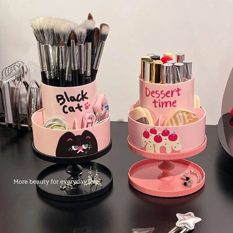 Japanese-style rotating cosmetic brush storage barrel in beige with 18-litre capacity and internal rack.