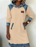 Ladies colour block hoodie skirt with contrast stitching and raglan sleeves in peacock green