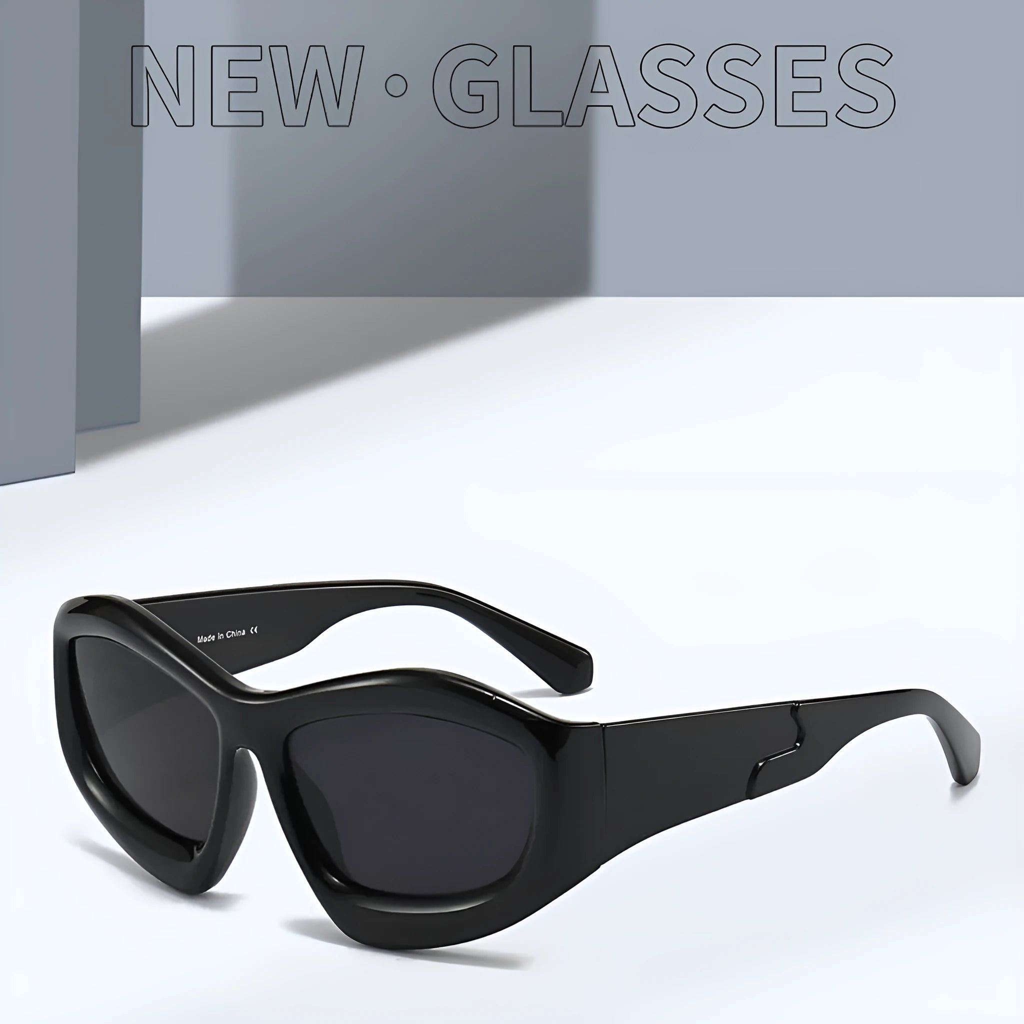 Men and women concave shape bubble sunglasses with black frame and black grey lens for outdoor sun protection