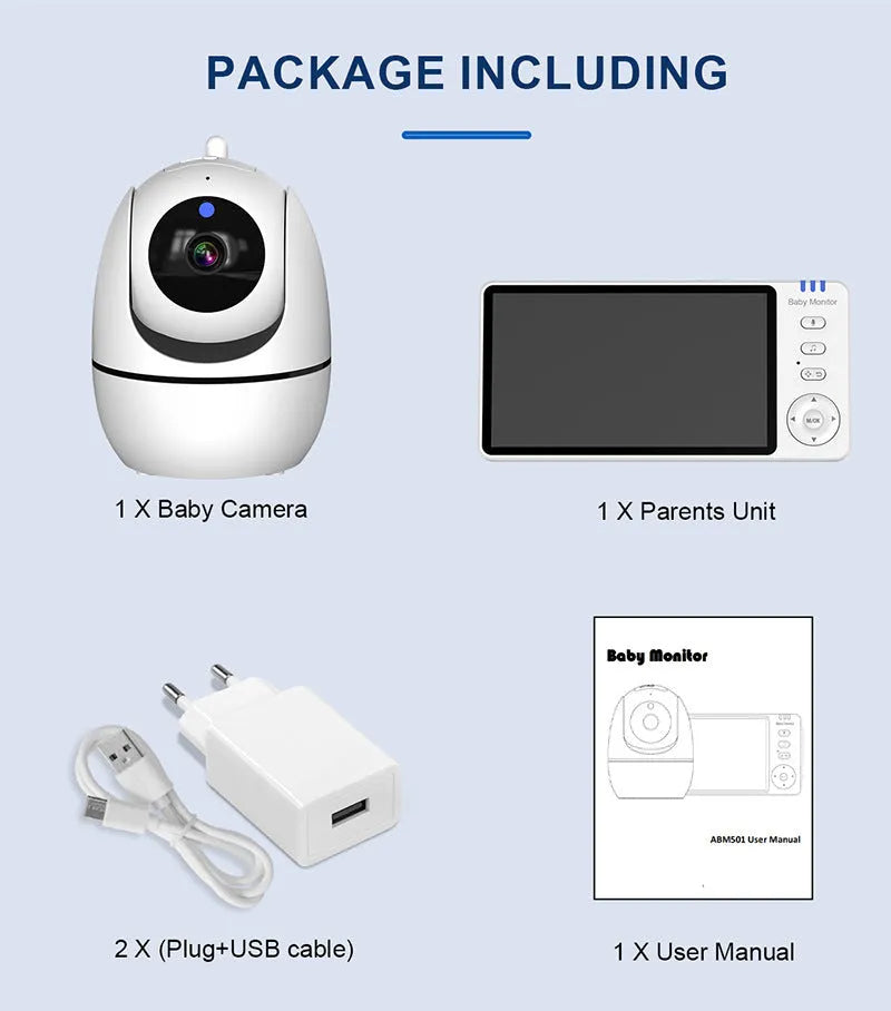 White HD wireless baby monitor with 5-inch LCD screen and camera