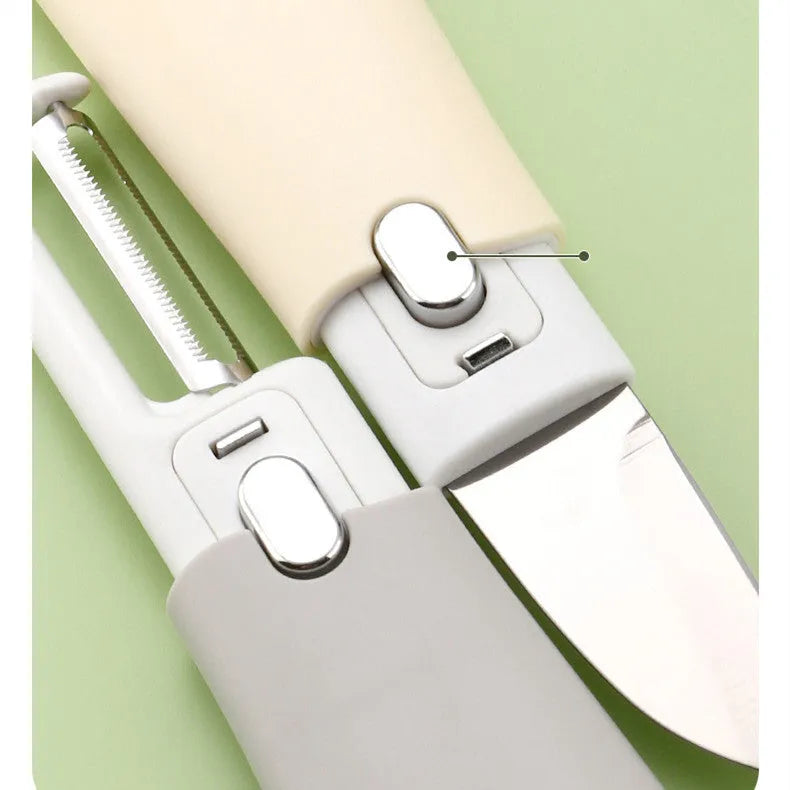 Multi-functional 2-in-1 stainless steel peeler with paring knife in avocado green colour