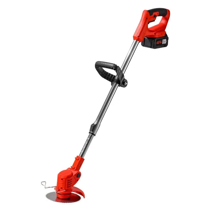 Household portable weeding machine in red bare metal finish, 1300mm length, 1000W motor