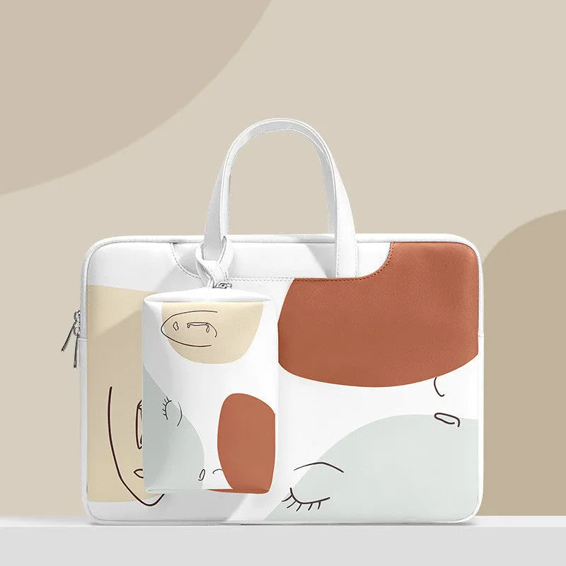 15.6 inch waterproof laptop bag in PU leather with zipper and soft handle available in blue brown and orange