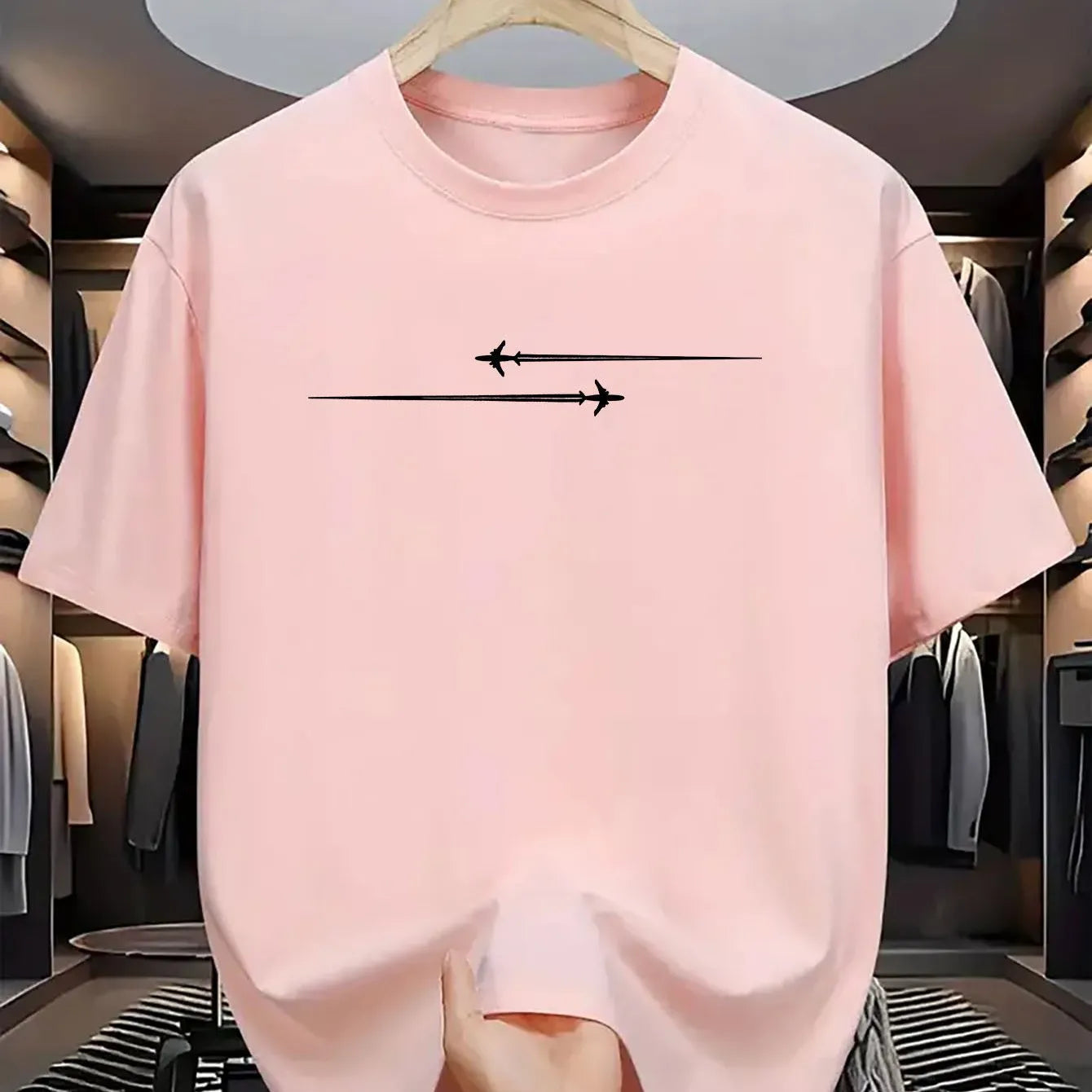 Pattern printed sports round neck T-shirt in cotton blend, loose fit, short sleeves, available in six colours