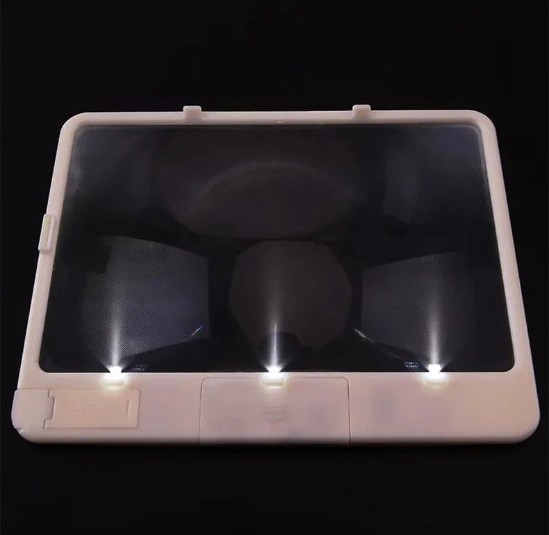 180x140mm 3x PVC magnifying glass with 3LED lamp for reading in black
