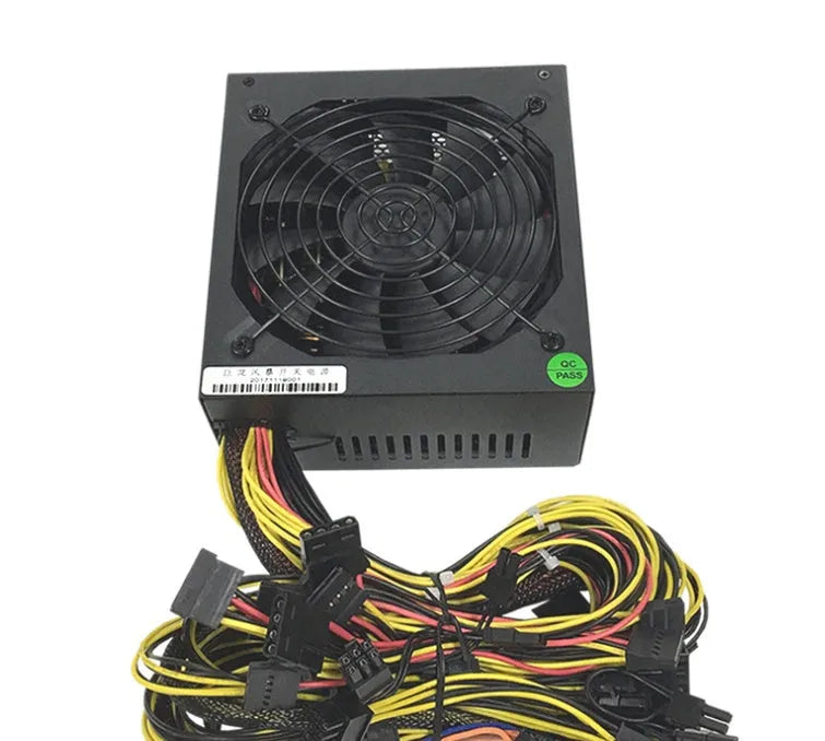 Black server power supply unit with multiple cable connectors and ventilation grille