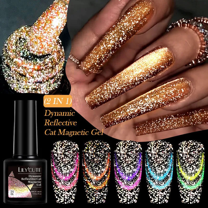 Cat eye series UV gel nail polish with diamond glitter fragments in six colour styles