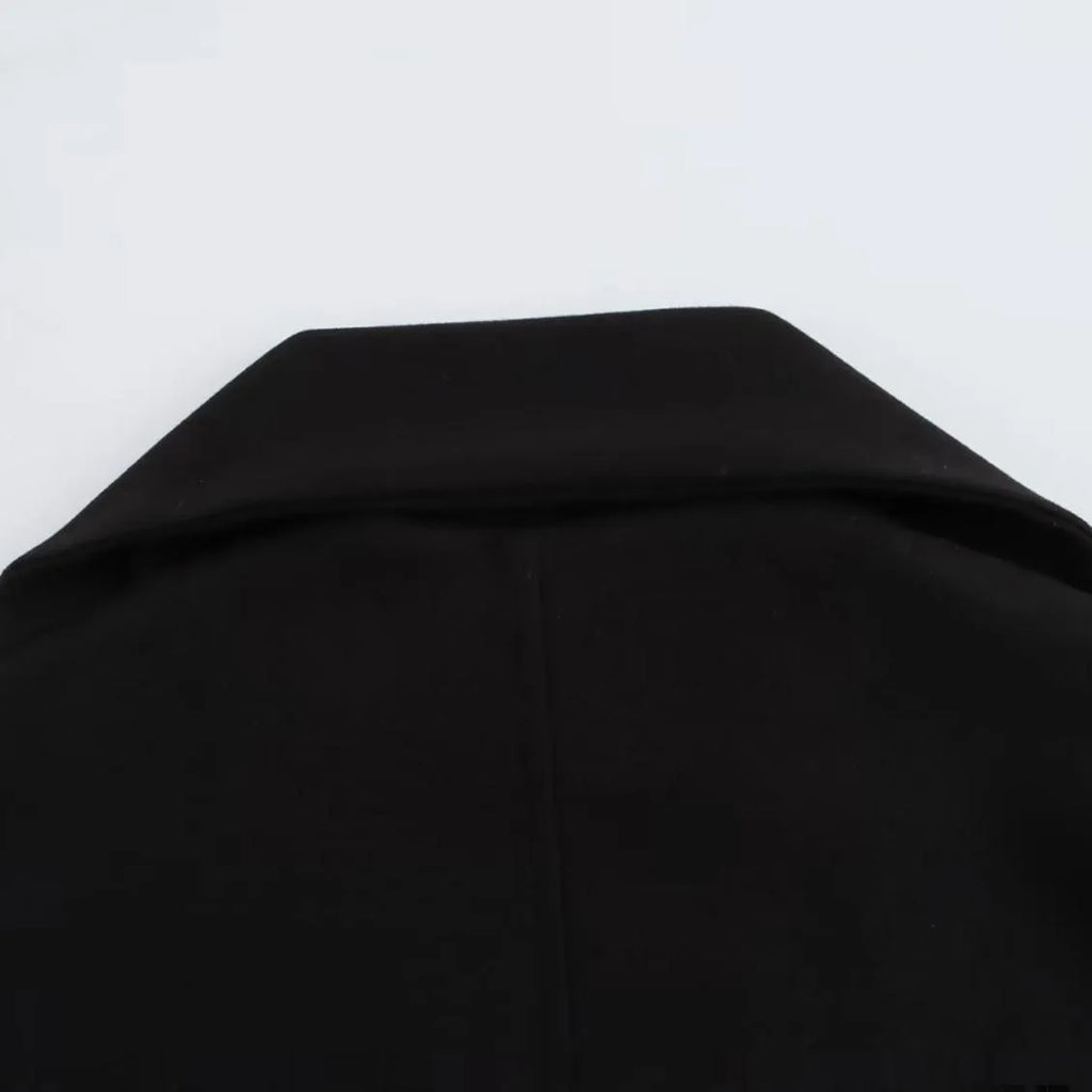 Women's longline polyester coat with artificial fur collar in street fashion style, shown in a choice of colours.