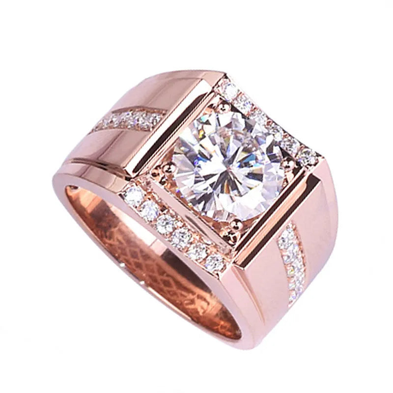 Men's geometric zircon ring with adjustable opening in rose gold, gold, or platinum colour finish