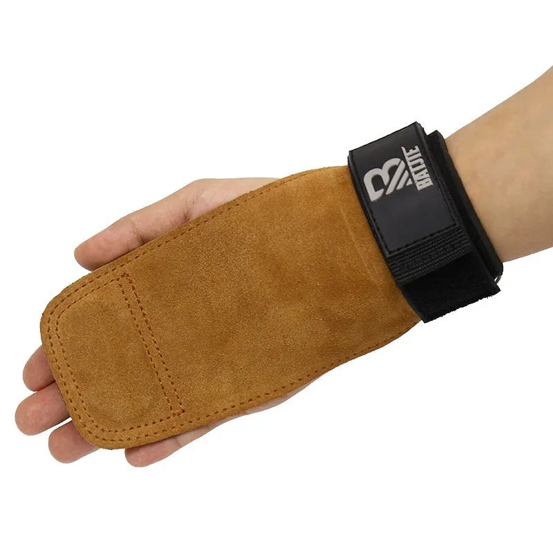 Pair of brown wrist protector grip strength bands for universal fitness and pull-up bar support