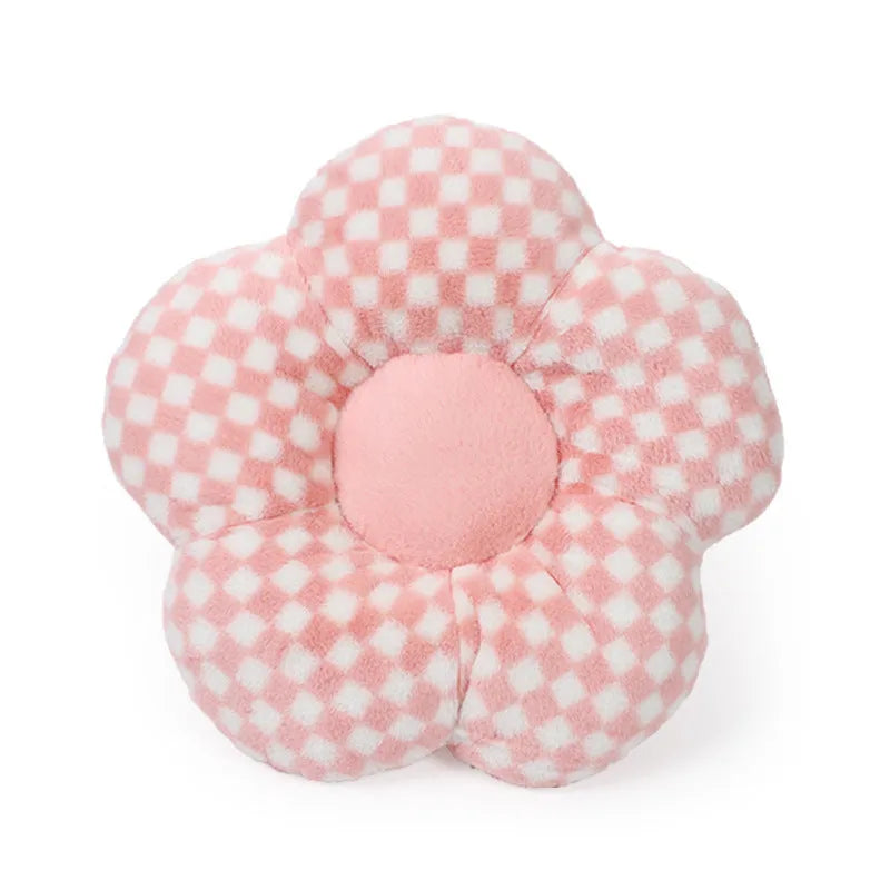 Plush automotive headrest neck pillow with checkered pattern for car seat comfort