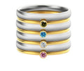 Geometric titanium steel ring with engraved December birthstone colour design on a white background.